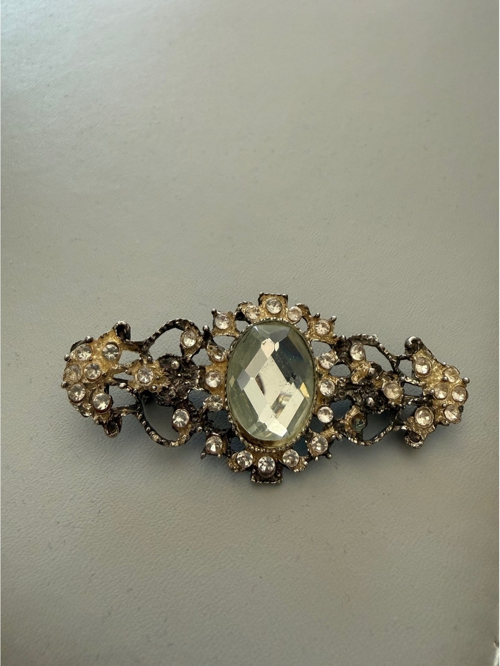 Vintage Ornate Clear Rhinestone Brooch Pin